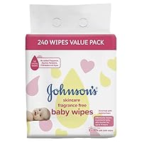 Johnson's Baby Skincare Fragrance Free Baby Wipes 3 x 80 Pack|Enriched with moisturisers|cleans & protects baby skin barrier|Protects from discomfort & irritation|Suitable for sensitive skin