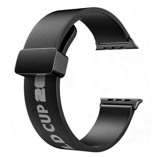 FIFA World Cup Magnetic 2026 Silicone Band Compatible witch Apple Watch Bands 38mm 40mm 41mm 42mm 44mm 45mm 46mm 49mm Women Men, Soft Black Sport Replacement Strap for iWatch Series