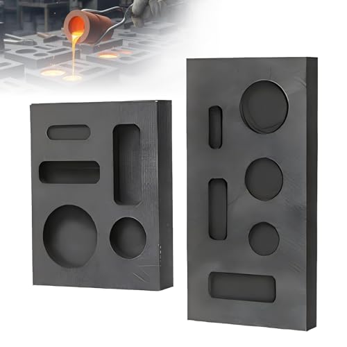 BOMAOO 2PCS Graphite Ingot Mold Set 5-Cavity & 6-Cavity Metal Casting Molds for DIY Gold Silver Copper Aluminum Brass Ornaments Melting Refining