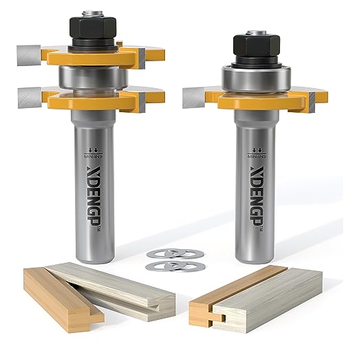Image of Professional 2 PCS Tongue and Groove Router Bit Set 1 /2 Inch Shank, 3 Teeth T Shape Wood Milling Cutter Woodworking Tools, Matched Oak Hardwood Floor Wainscoting Boards Joinery Router Bit