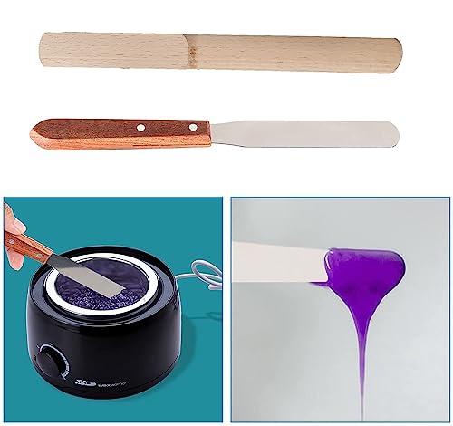 Image of Non-stick Wax Spatula Waxing Applicator Hair Removal Sticks Reusable Scraper Hard for Home Salon Body Use Large Wooden Spatulas for Legs Face Eyebrow Professional Applicators for Women (Wax Spatula Combo & Sponge Stick)