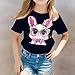 Kids Girls Rabbit Print Tshirt Cute Stretchy Short Sleeve Crew Neck Basic Tee Summer Loose Fit (Navy, 12-13 Years)
