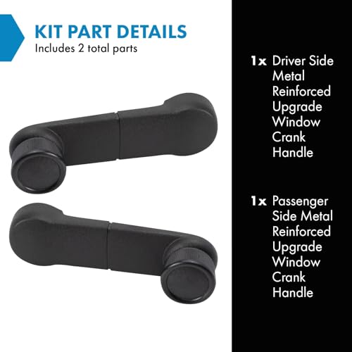Image of TRQ Metal Reinforced Window Crank Handle Set Black Compatible with 1987-1996 Ford Bronco 1989-1990 II 2003-2008 E-150 2003-2005 Club Wagon 1992-2002 Econoline