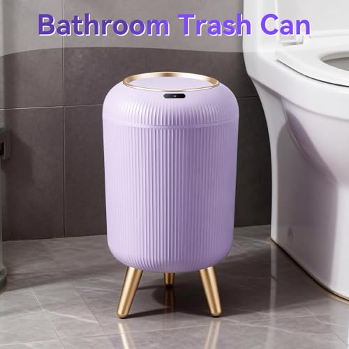 Image of Motion Sensor Bathroom Trash Can with Lid, 3 Gallon /11L Automatic Bathroom Wastebasket,Touchless Trash Bin with Removable Legs for Kitchen,Office,Toilet,Bedroom,Smart Sensor Trashcan-Purple