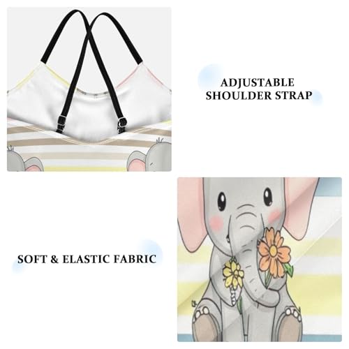 Cute Elephants Stripes Child Girl Swimsuit with Adjustable Shoulder Strap, Beach Bathing Suit, 3-103