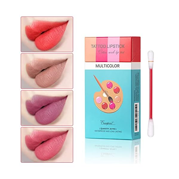 Tattoo Lipstick Cotton Swab, 20pcs Long-Lasting and Kiss-proof Cotton Swab Lip Glaze, Durable Waterproof Non-Stick…