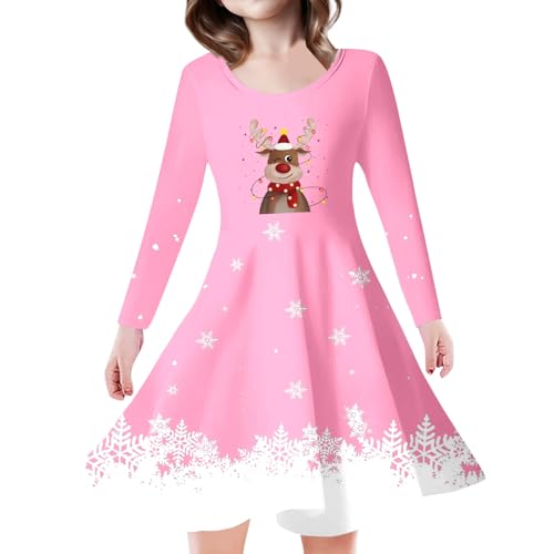 Weihnachtskleider Große Größen Langarmkleid A-Linie Rundhals Xmas Schöne Weihnachtskleid Abendessen Schneeflocke Nikolaus Kostüm 011 Rosa S