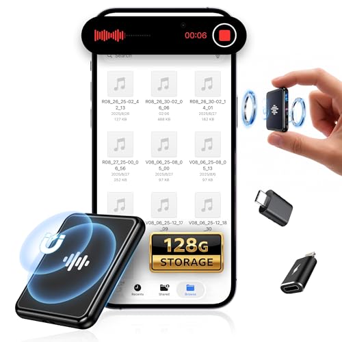 128G (9800 Hour) Voice Activated Recorder, Double-Sided Magnetic Audio Recorder with Playback, MP3 Form Voice Recorder with AI Noise Reduction, USB-C Listening Devices, 70H Continuous for Lectures