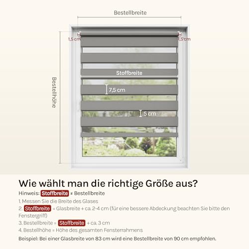 WOLTU Doppelrollo Klemmfix ohne Bohren 90x150 cm, Holzlook Grau – Ansicht 6