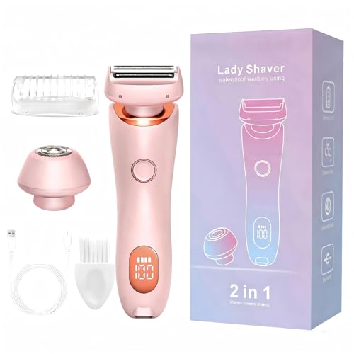Electric Shaver for Women Rechargeable Waterproof Trimmer for Face Body Bikini Area and Legs (Pink)