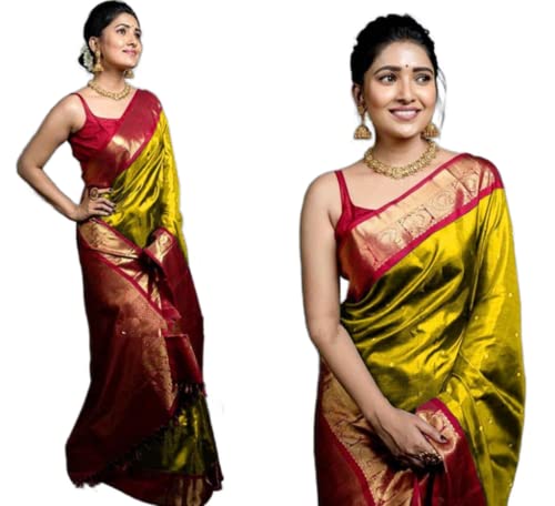 Golden Zari Weaving Jacquard Saree Sari With Enchanting Design Of Peacocks With Rich Pallu And Beautiful Weaving All Over Blouse Sarees For Bridal Ethnic Traditional Wedding Wear By CHOICE ESPECIAL EXPORT. (Gold)