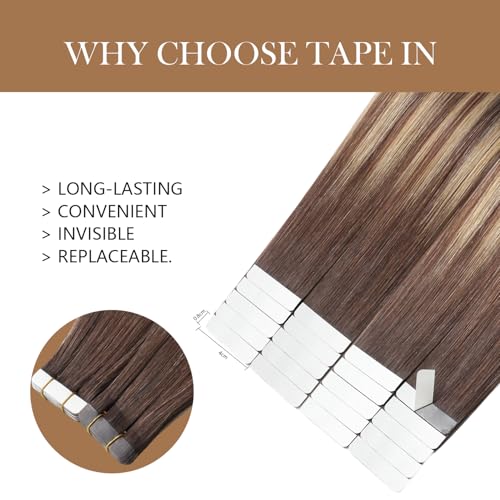Image of Tape In Hair Extensions Human Hair Brown Balayage Caramel Blonde