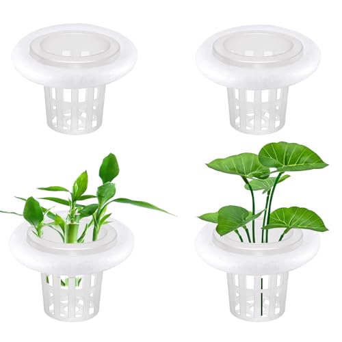 4 PCS Floating Aquarium Plant Holder Aquarium Planting Baskets with White Foam Floating Ring Fish Tank Hydroponic Basket for Aquatic Plant Cultivation and Landscaping Decorations