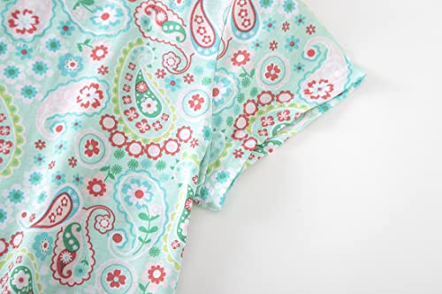 PNAEONG Women's Cotton Nightgown Sleepwear Short Sleeves Shirt Casual Print Sleepdress XTSY108-Green Flower-L