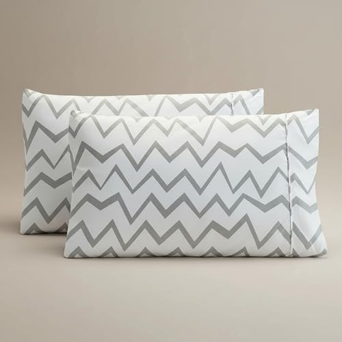 Image of Elegant Comfort Luxury Ultra-Soft 2-Piece Pillowcase Set - 1500 Premium Hotel Quality Microfiber Double Brushed - Wrinkle Resistant, King Size, Chevron Pattern Gray