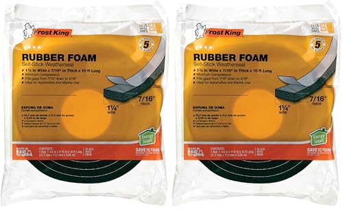 Image of Frost King R516H 1-1 /4-Inch by 7 /16-Inch by 10-Foot Thick Sponge Rubber Foam Tape, Black (Pack of 2)