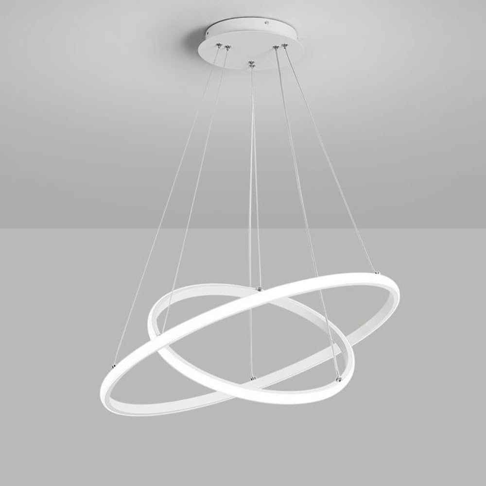 Mengjay Modern LED Chandelier, 38W Round LED Pendant Light, Metal Chandelier Contemporary Ceiling Light, 2 Rings Pendant Light for Dining Room Kitchen Living Room Bedroom Bar (White)