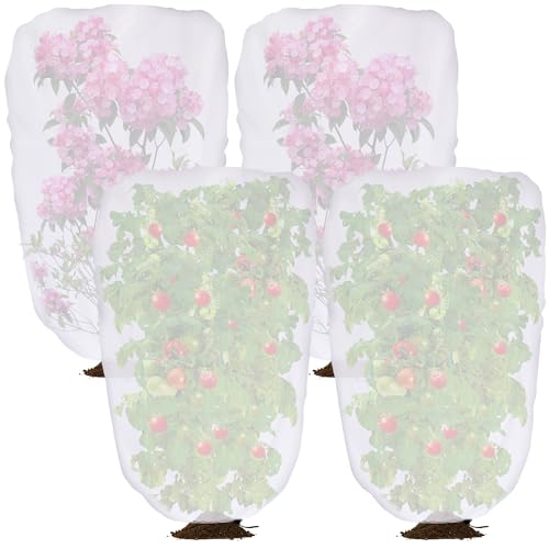 DECOHS 4 Pcs Garden Plant Shade Cover with Drawstring, 5 x 3.3 Ft Garden Shade Cloth for Plant, White Non-Woven Fruit Tree Shade Protection for Protect Plants from Direct Sunlight