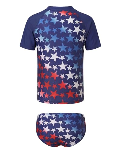 Image of Girls Two Piece Swimsuits Short Sleeve Rash Guard Swim Shirt Bikini Bottom Swim Set Bathing Swim Set Swimwear 3-16 Years