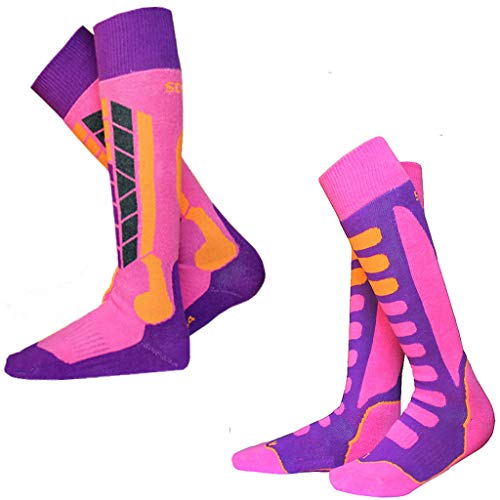 2 Pack Ski Socks for Kids-Winter Warm Snowboard Thermal Socks Wool High Performance Socks for Skiing Snowboarding 31-34