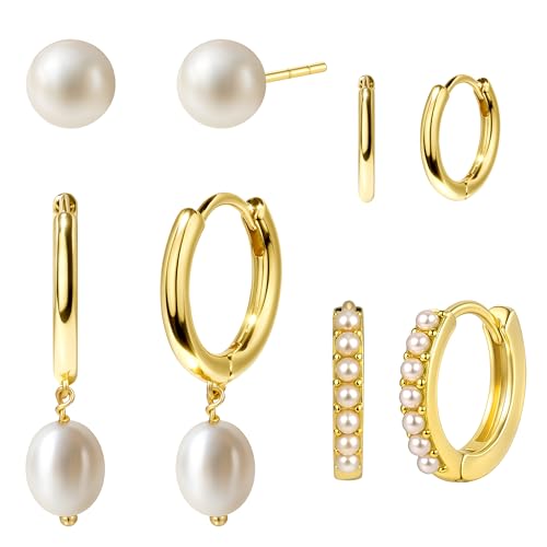 Image of Small Gold Huggie Hoop Earrings Set for Women Men Hypoallergenic 14K Plated Stack Cartilage Earrings, Sterling Silver Multiple Piercing Lightweight Mini Thin Cute Dainty Trendy Jewelry Gifts for Women