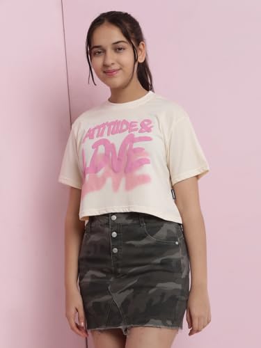 Image of Li'l Tomatoes Girls Crop T-Shirt | 100% Cotton | Graphic Printed Summer Top | Soft & Breathable Casual Wear | 7-16 Years