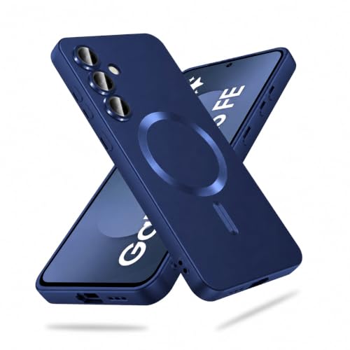 Image of DIZORO Compatible with Samsung S25 fe Case, Compatible with Mag Safe, Matte Luxury Metallic Luster Flexible TPU Wireless Charging Shockproof Case with Camera Protector - Blue