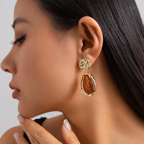Dainty Irregular Crystal Drop Dangle Earrings for Women Trendy, Statement Chunky 14K Gold Dangly Asymmetric Geometric Zircon Earrings Vintage Jewelry4
