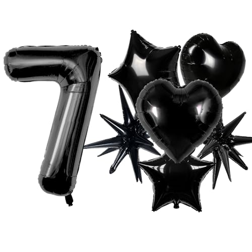 Image of TONIFUL 7th Birthday Balloons Kit 40 Inch Black Large Number 7 Foil Balloon | with 18Inch Helium Mylar Heart Star Balloons for Kids Women Men Birthday Anniversary Graduation New Year Eve Party Decoration