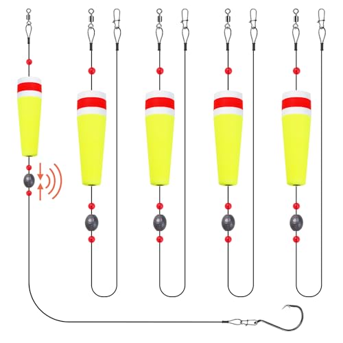 CWSDXM Popping Cork Float Rigs, Slip Bobbers Fishing Redfish Speckled Trout Popping Corks Weighted for Saltwater Freshwater 2in 3in 4in 5in (Yellow-Red, 4in)