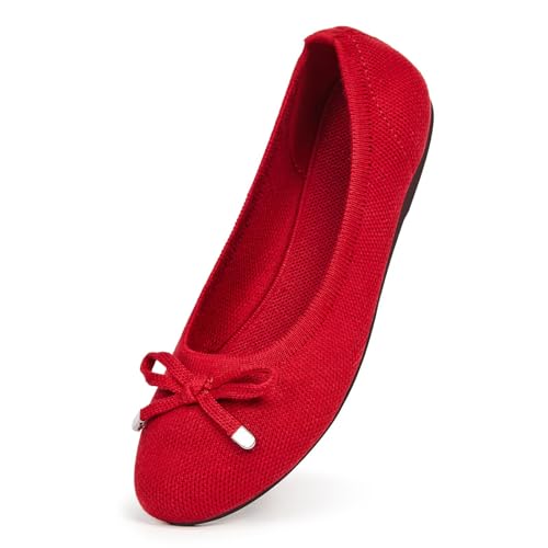 Image of Frank Mully Women's Ballet Flats Round Toe Walking Flats Slip On Work Shoes Knitted Flats Shoes for Woman Soft Lightweight
