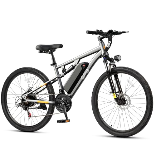 Qlife Racer Full Suspension Electric Bike for Adults - 21-Speed Mountain Ebike with Peak 750W 25MPH Brushless Motor, 375Wh Removable Battery, 26X2.1 Tire Step Over E-MTB, Up to 40 Miles,GR