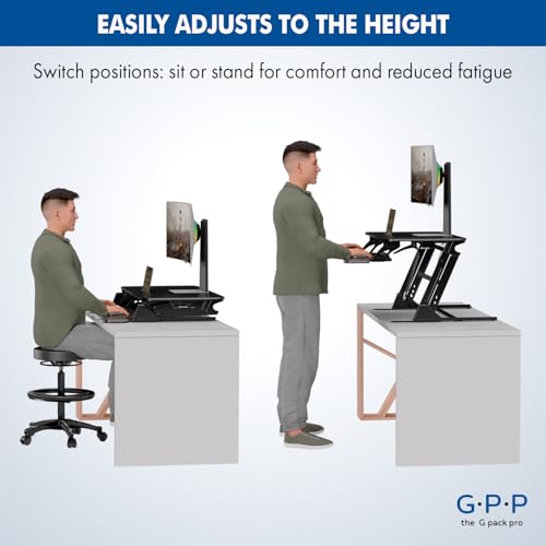 Image of 36″ Wide Standing Desk Converter - Sit-to-Stand Workstation for Dual Monitors, Height Adjustable Up to 17.3″ with Large Keyboard Tray - Black