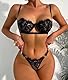 HOTSO Sexy Spitze Bügel BH und Panty Set, 2 Teilige Durchsichtig Lingerie Lace Verstellbarer Unterbrust BH Hebe und Ouvert String Tanga Damen Frauen Frech Ausgehöhlt G Strings Bikini (Schwarz, S)