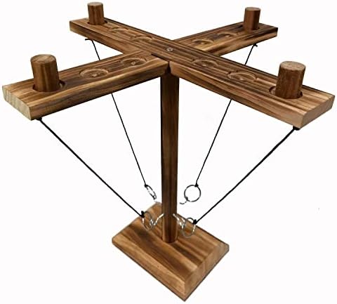 Ring Hook Toss Game, Hook and Ring Tossing Toy with Shot Ladder, Handmade Wooden Interactive Games for Bars, Home and Party Fun (15.75in/4 People Play/Cups Put on top)