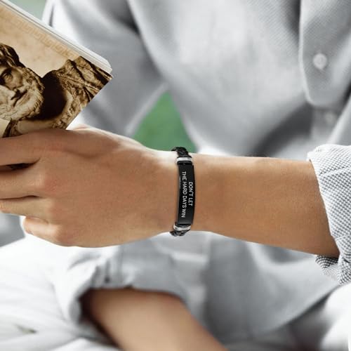 Leather Bracelet Sobriety Gifts for Men : Inspirational Quote/Bible Verse Engraved Braided Black Mens Bracelet for Him, Customized Religious Christian Gift Jewelry for Son/Dad/Boys/Boyfriend/Husband4