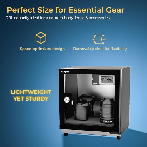 Image of Digitek AB 20 C Dry Cabinet 20L for Camera & Lens Storage, Moisture, Fungus & Dust Protection, Anti Rust Design, Lock & Key Security, Durable Glass Door