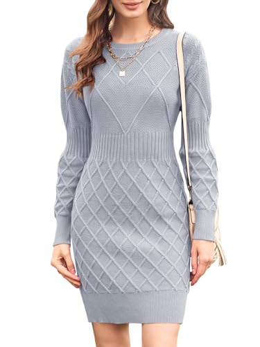 Dyexces Womens Sweater Dress Long Sleeve Crewneck Diamond Knit Sweater Dresses Sexy Slim Fit Pullover Dress
