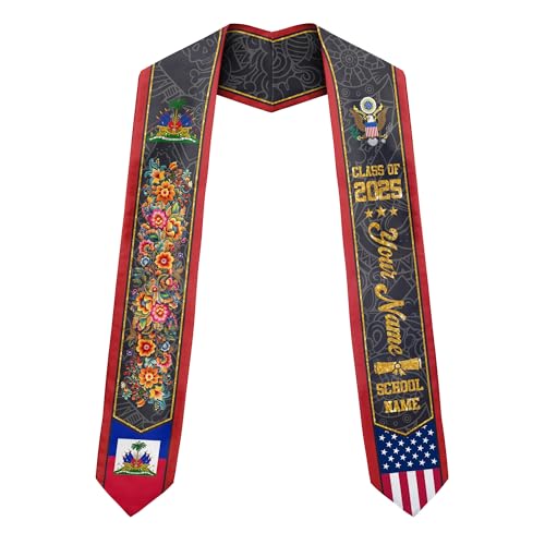 MonkeyVan Personalized Haiti Graduation Stole Sash 2025, Haitians American Flag Graduation Sash, Graduation Stole Haiti Gifts Ht 14