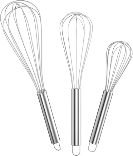 Lot de 3 fouets en métal de 20,3 cm, fouet manuel pour battre les œufs, cuisiner, mélanger et remuer