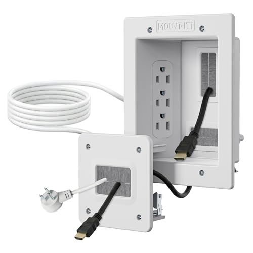 Mount-It! in-Wall TV Cable Concealer Kit with Recessed Power – Triple Outlet, 9ft Cord, and Hand Saw – Easy, Safe Cable Management for Organized TV and Home Theater Setups