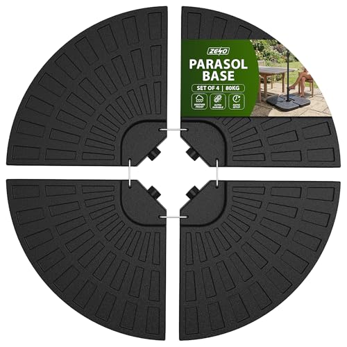 ZENO Parasol Base | Garden Umbrella Base | Parasol Weights | Heavy Duty Garden Parasol Stand | Circle Weight Stand for Cantilever Sun Umbrella | Fillable with 60L Water & 80KG Sand | Black