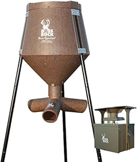 BOSS BUCK 200 LB Deer Feeder / Hunting Durable Lightweight Plastic UV Protected Waterproof Game Feeder with Protein 3 Feed Tubes Head, 12V Spinner Automatic Delivery System & Multi-Piece Legs