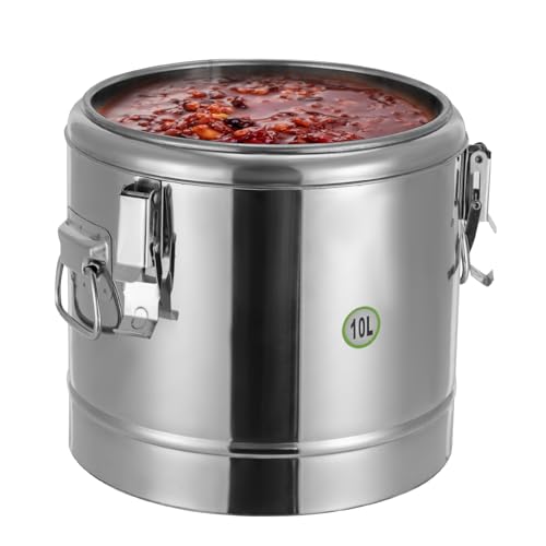 Tyvotrend Edelstahl Thermotransportbehälter, Thermobehälter Speisentransportbehälter Speisenbehälter mit Griffe und Deckel, für Restaurants, Kantinen, Hotels, Hausküchen, Silber, 10L