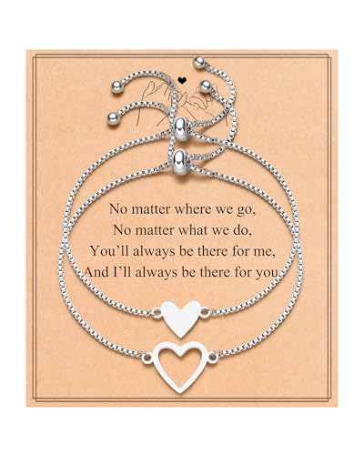 2 Pcs Matching Bracelets Heart Adjustable Gifts for Women Bestie Best Friend Friendship