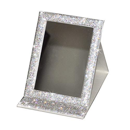 Bling tragbarer Kosmetikspiegel, faltbar, mit Schreibtisch, stehend, Kosmetikspiegel für Kosmetik (Silber)