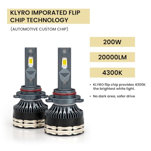 Image of klyro LED Headlight Bulb for Car 200W 20000LM 4300K Warm White Light | Plug & Play Waterproof LED Headlamp | High Visibility Night Driving Light | Pack of 2 HB3 /HB4 (9005 /9006)