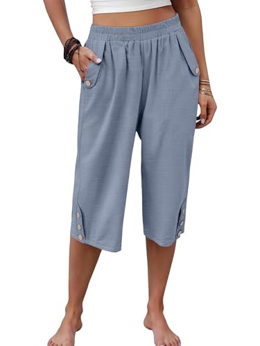 Image of ANRABESS Womens Wide Leg Capri Pants Elastic Waist Casual Loose Lounge Trousers 2026 Summer Flowy Beach Vacation Clothes