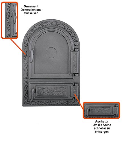 Tradehub Kachelofentür Ofentür Backofentür Pizzaofentür Holzbackofentür Steinbackofentür aus Gusseisen | Außenmaße: 325×485 mm | Öffnungsrichtung: rechts-2