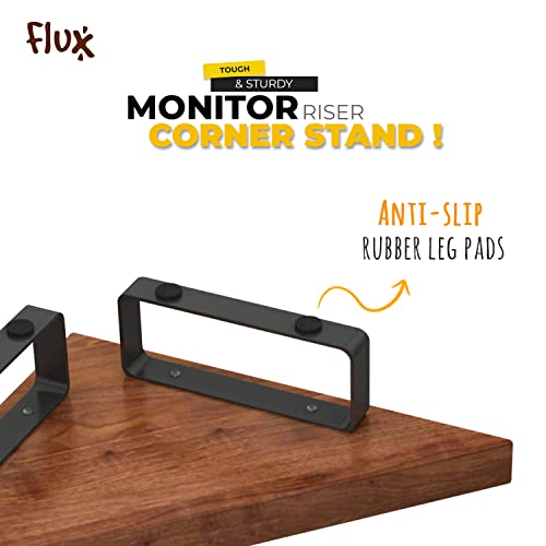 Image of Flux Wooden Monitor Stand Riser | Multi-Purpose PC Stand for Corners | MDF & Metal 23 Inch Shelf (45 x 25 x 8.5 cm) (Walnut Brown)